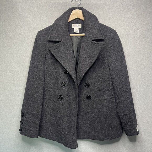 St. John's Bay Jackets & Blazers - St Johns Bay Charcoal Gray Cashmere Wool Blend Peacoat Winter M Elegant Warmth